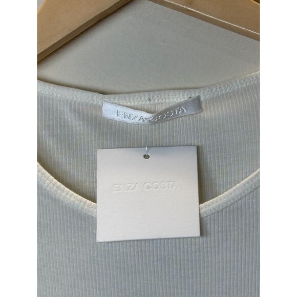 Enza Costa Women's Size Large White Ribbed Mini Dress Cap Sleeve Round Neck NWT - Picture 3 of 5